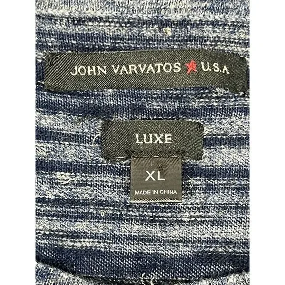 John Varvatos Sweater Men's XL Gray Blue Striped Linen Blend Long Sleeve